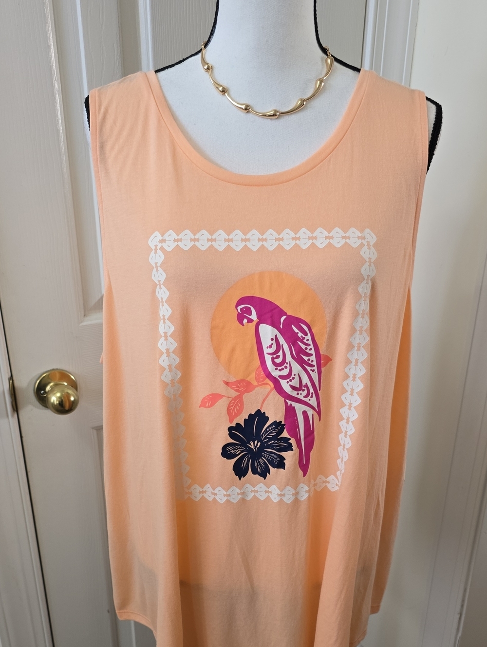 ST. JOHN'S BAY BRAND WOMEN'S PLUS PEACH TROPICAL SUMMER TANK TOP SIZE 2X